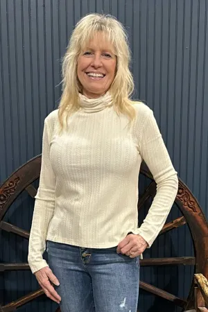 Miss Me Long Sleeve Textured Turtle Neck Beige