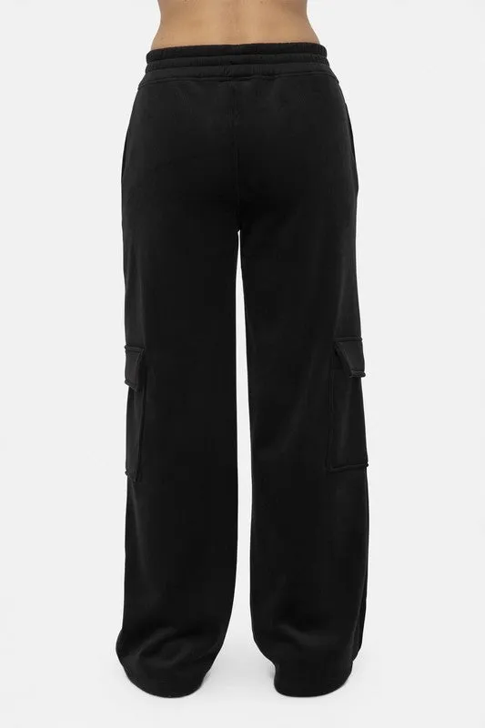 Mono B Black Elastic Waist Corduroy Cargo Pants