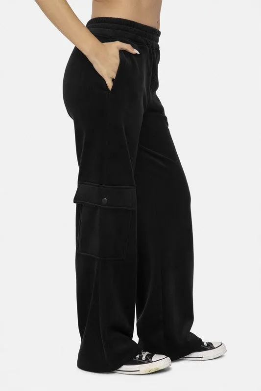 Mono B Black Elastic Waist Corduroy Cargo Pants