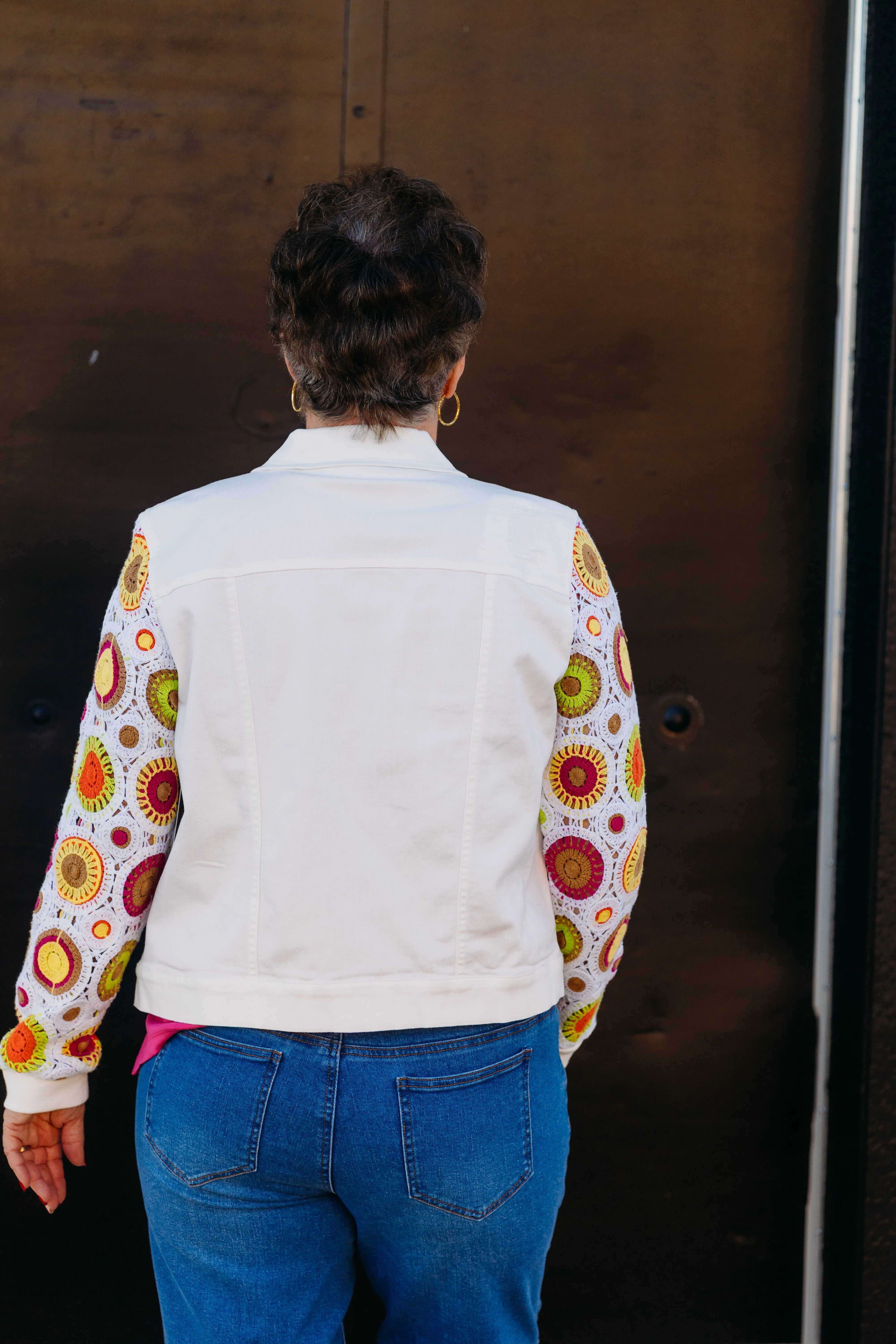 Multiples: Cuffed Two Pocket Jean Jacket in White M15403JM
