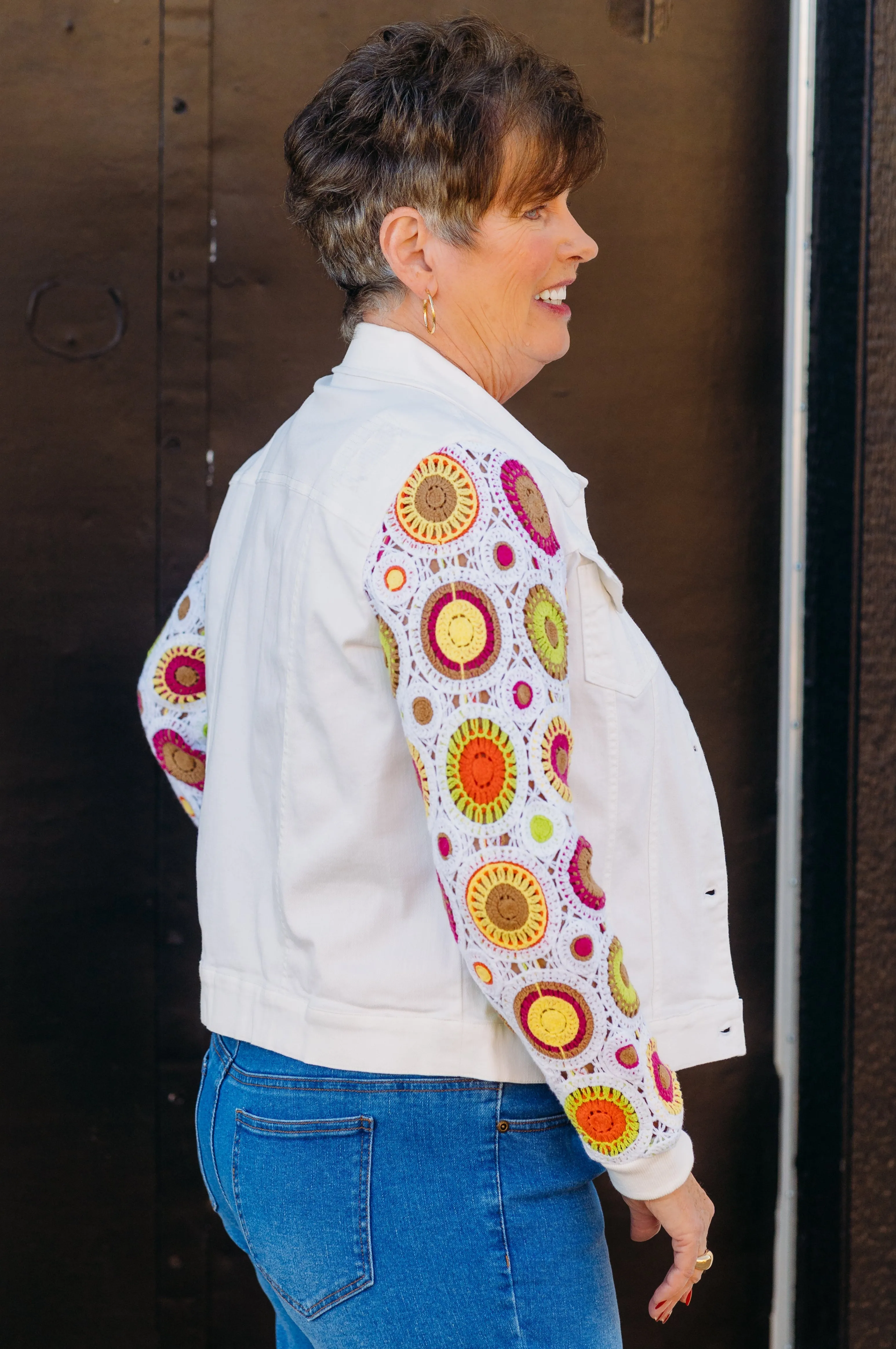Multiples: Cuffed Two Pocket Jean Jacket in White M15403JM