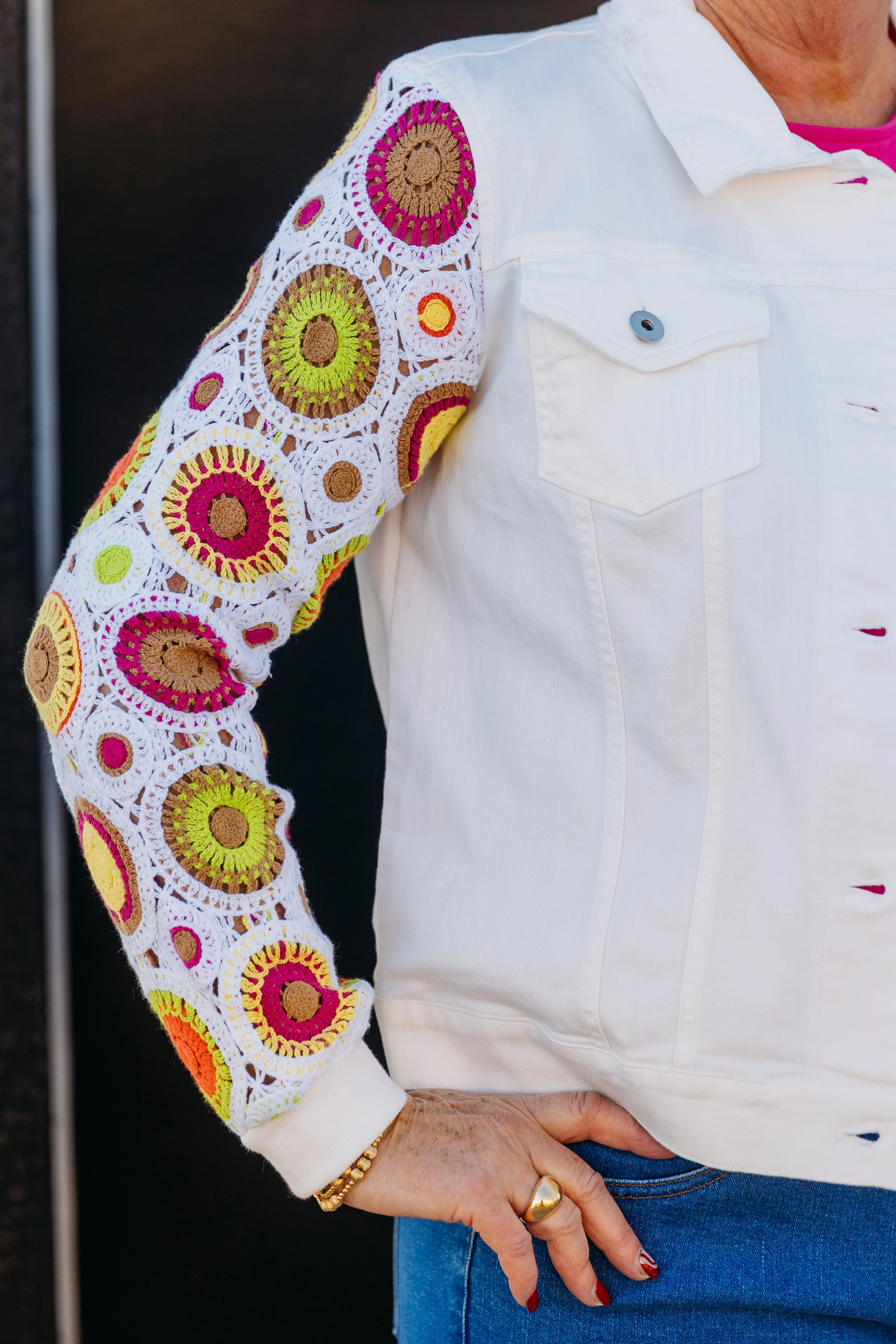 Multiples: Cuffed Two Pocket Jean Jacket in White M15403JM