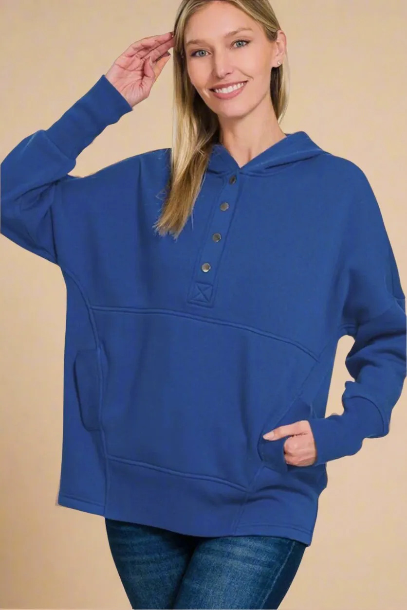 Navy Half Snap Long Sleeve Hoodie