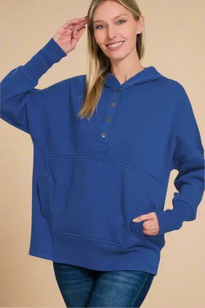 Navy Half Snap Long Sleeve Hoodie