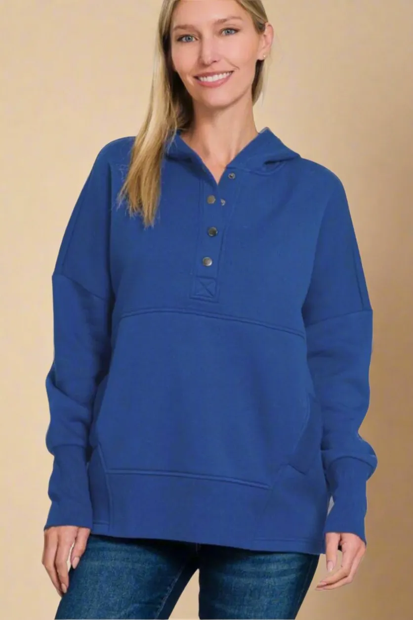 Navy Half Snap Long Sleeve Hoodie
