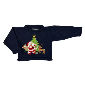 Navy Santa/Tree/Reindeer Roll Neck Sweater