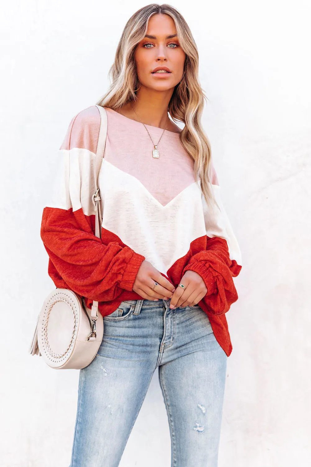Orange Lightweight Chevron Knit Dolman Sleeve Top