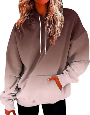 Oversized Sweatshirt for Women Gradient Pullover Hoodies Drawstring Fashion Y2K Hooded Tops Sweatshirts with Pockets