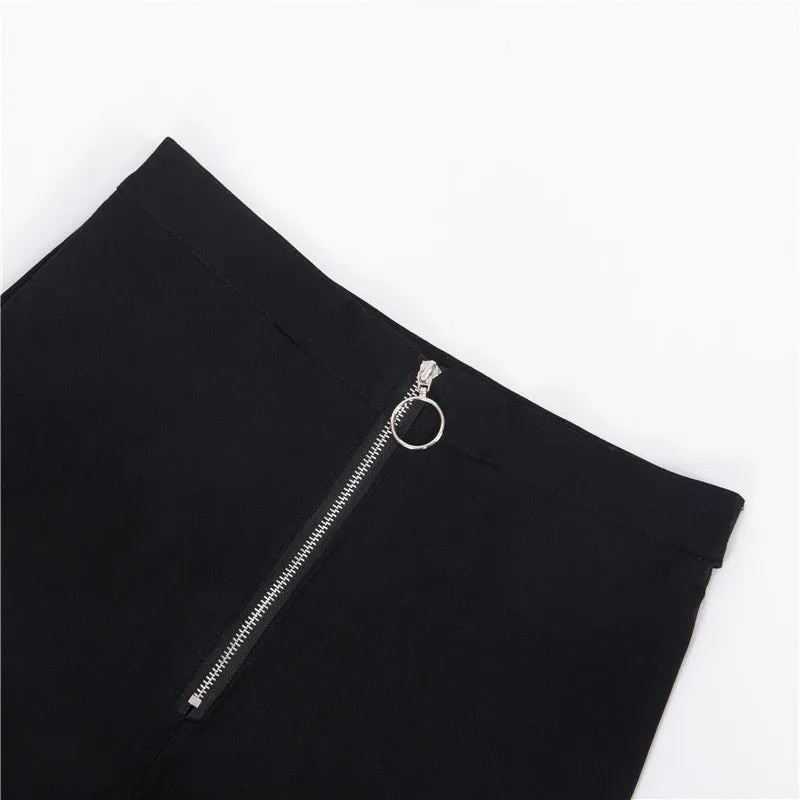 Pentagram hollow cut bandage pencil pants high waist tight fit zipper stretchable jeans casual pants for gothic streetwear