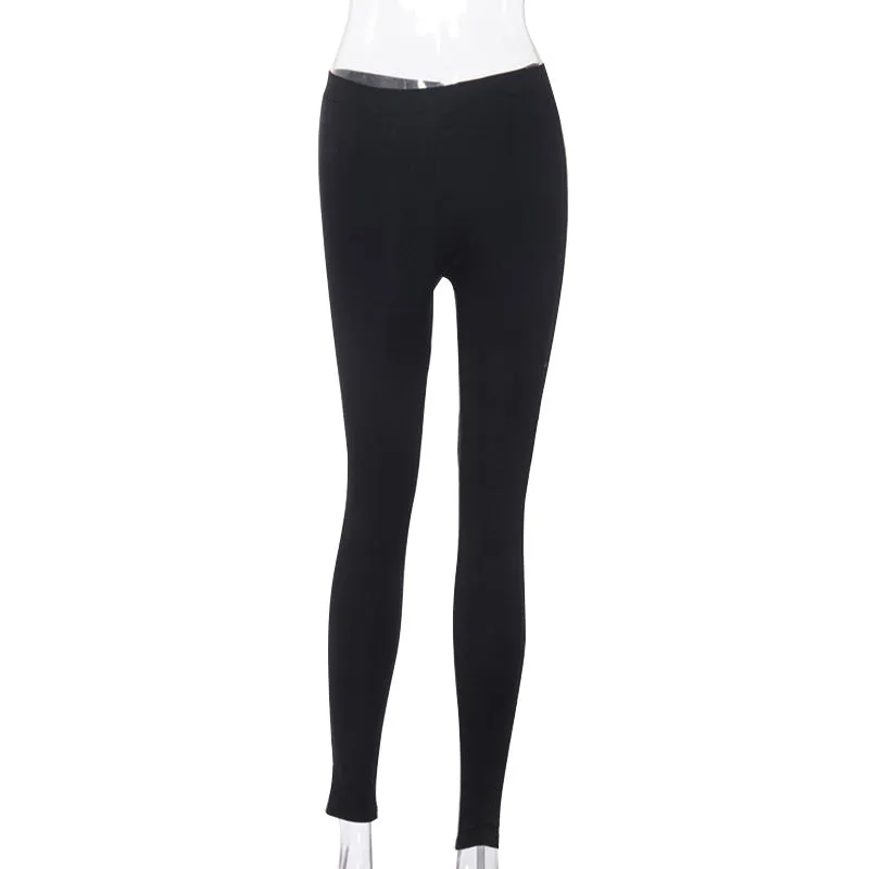 Pentagram hollow cut bandage pencil pants high waist tight fit zipper stretchable jeans casual pants for gothic streetwear