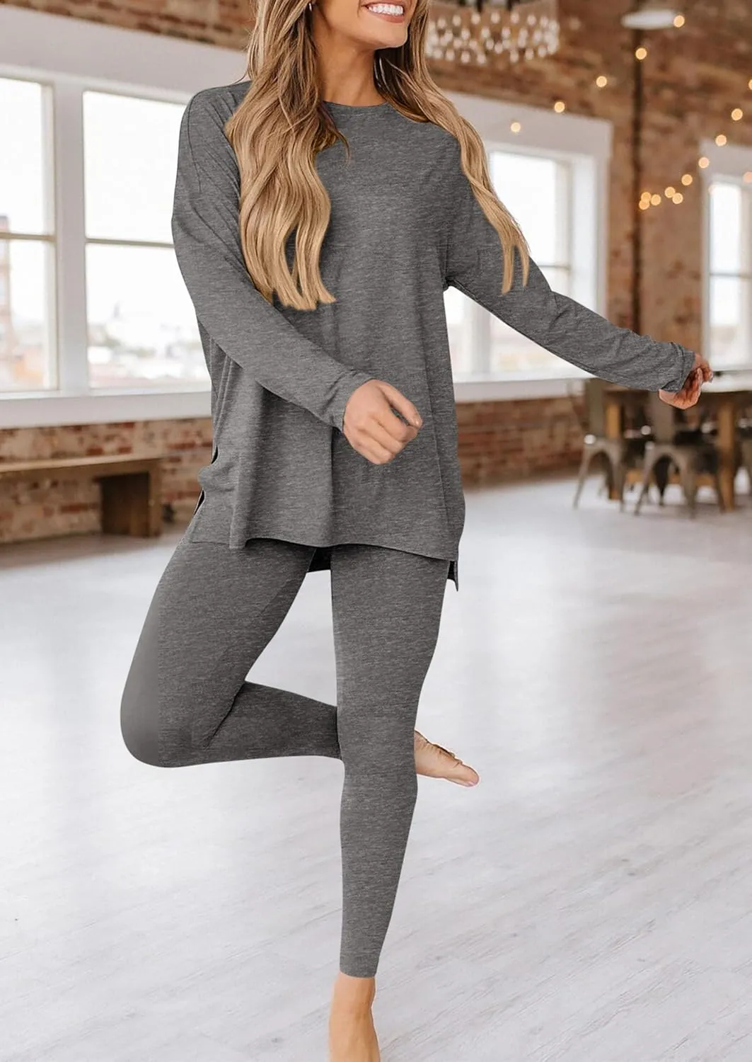 PRETTYGARDEN Women's 2 Piece Outfits Casual Long Sleeve Tunic Tops Legging Pants Matching Lounge Sets Sweatsuits