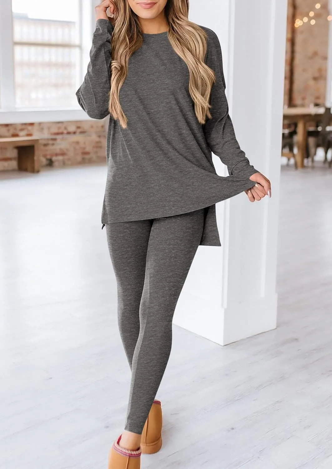 PRETTYGARDEN Women's 2 Piece Outfits Casual Long Sleeve Tunic Tops Legging Pants Matching Lounge Sets Sweatsuits