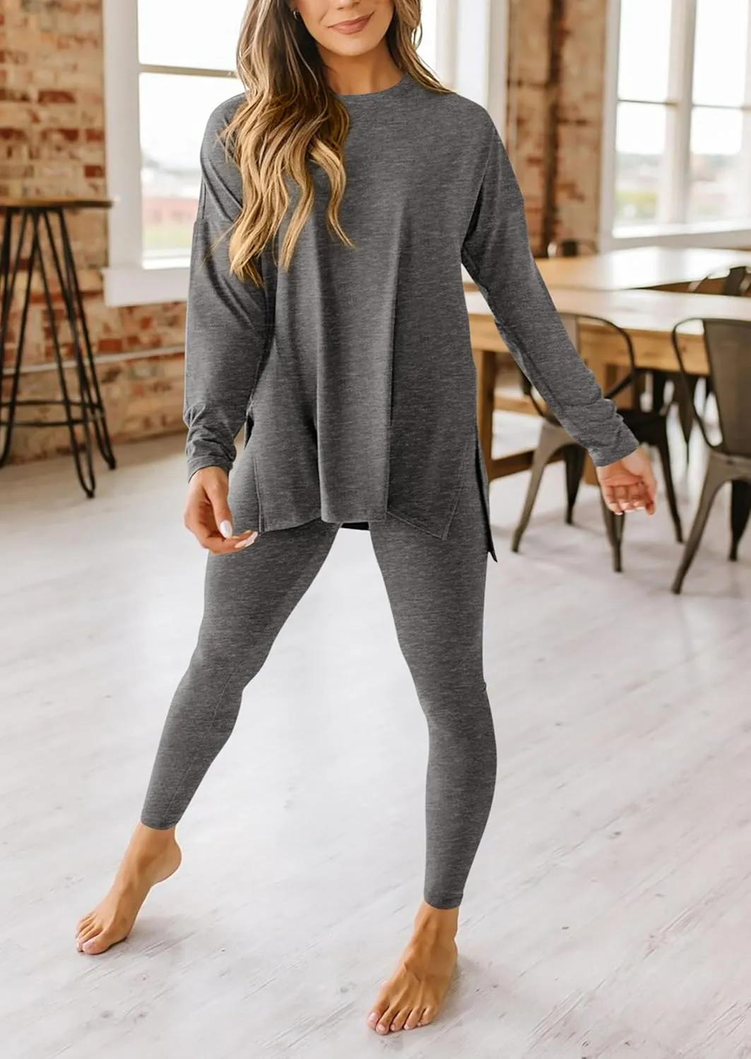 PRETTYGARDEN Women's 2 Piece Outfits Casual Long Sleeve Tunic Tops Legging Pants Matching Lounge Sets Sweatsuits