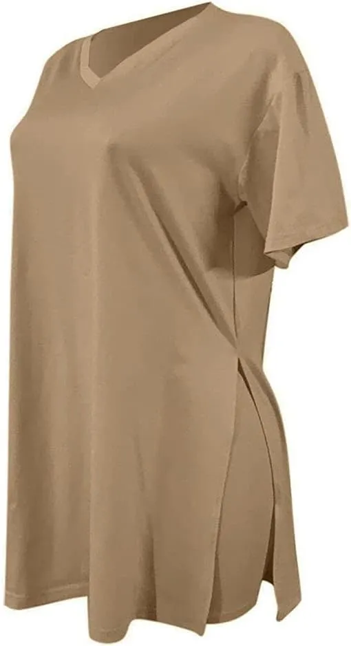 qfmqkpi Womens Casual 2 Piece Outfits V Neck Side Split Tops and Shorts Set Tracksuit