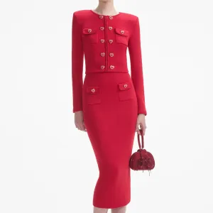 Red Knit Heart Button Cardigan