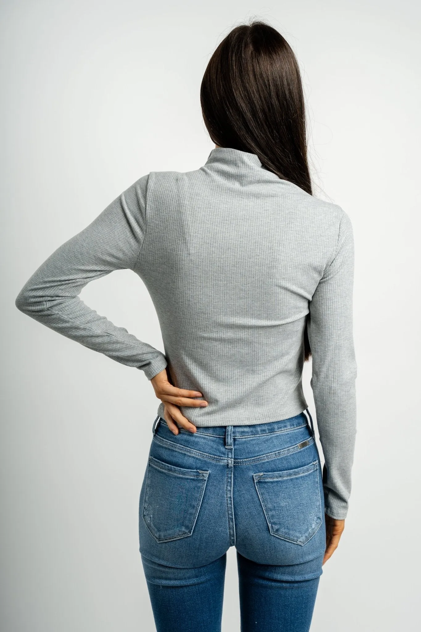 Ruched front long sleeve top heather grey