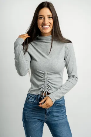 Ruched front long sleeve top heather grey