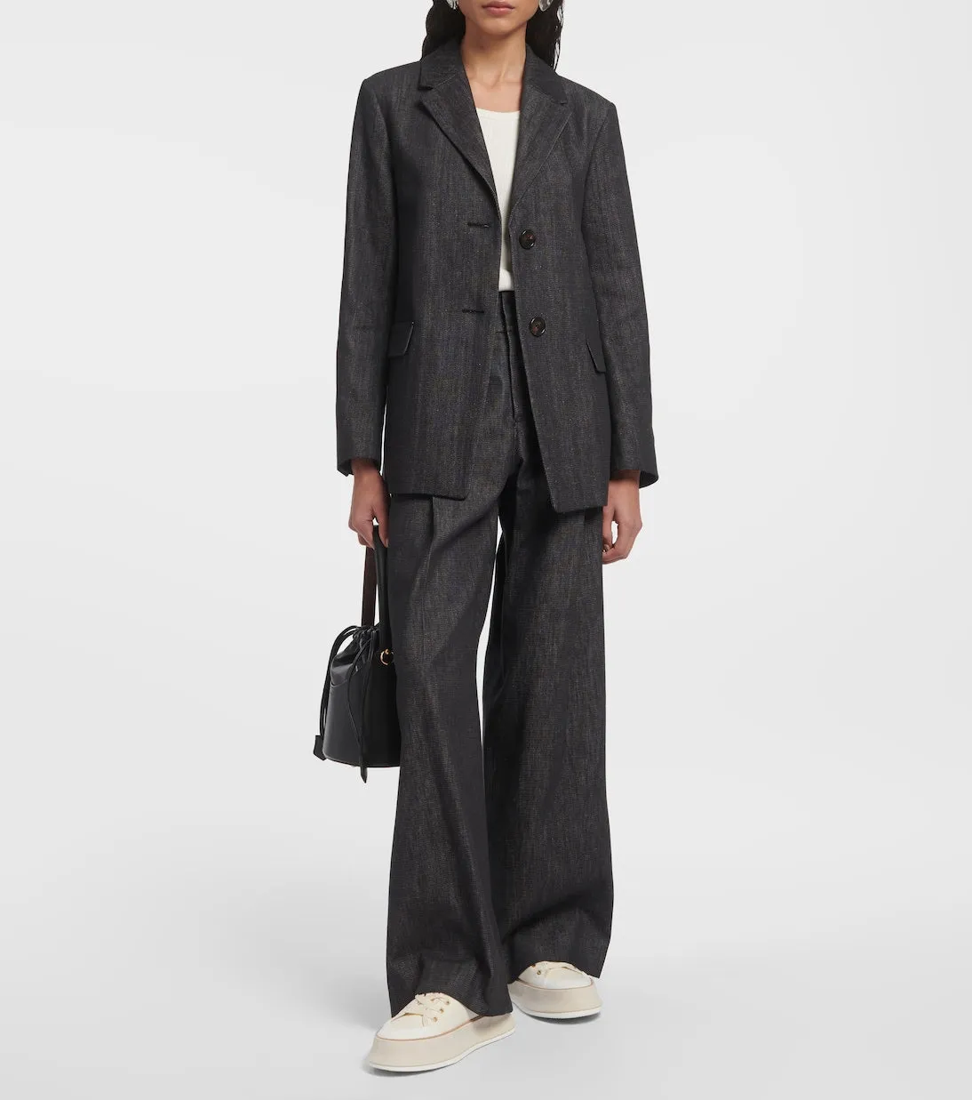 'S Max Mara Athos Wide Leg Chambray Pants, Black
