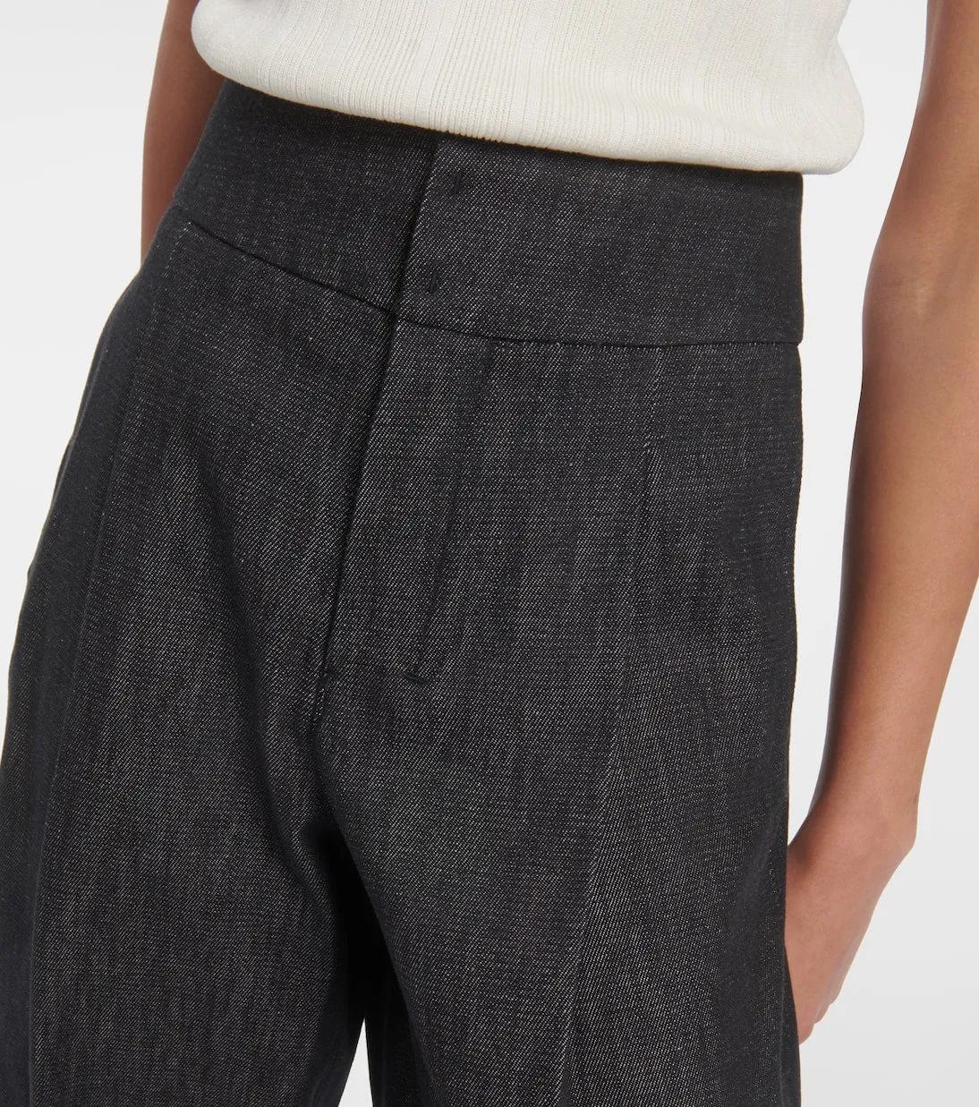 'S Max Mara Athos Wide Leg Chambray Pants, Black