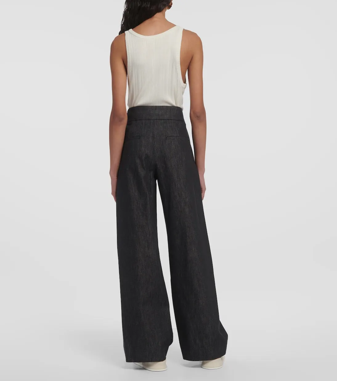 'S Max Mara Athos Wide Leg Chambray Pants, Black