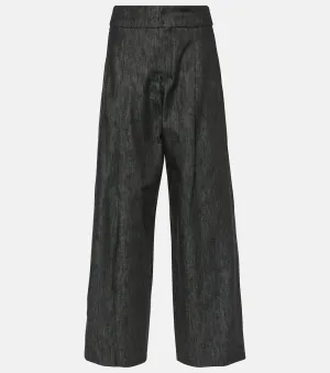 'S Max Mara Athos Wide Leg Chambray Pants, Black