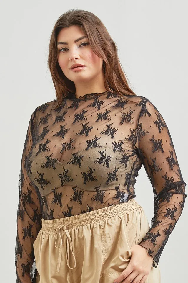Sheer Floral LS Top in Black