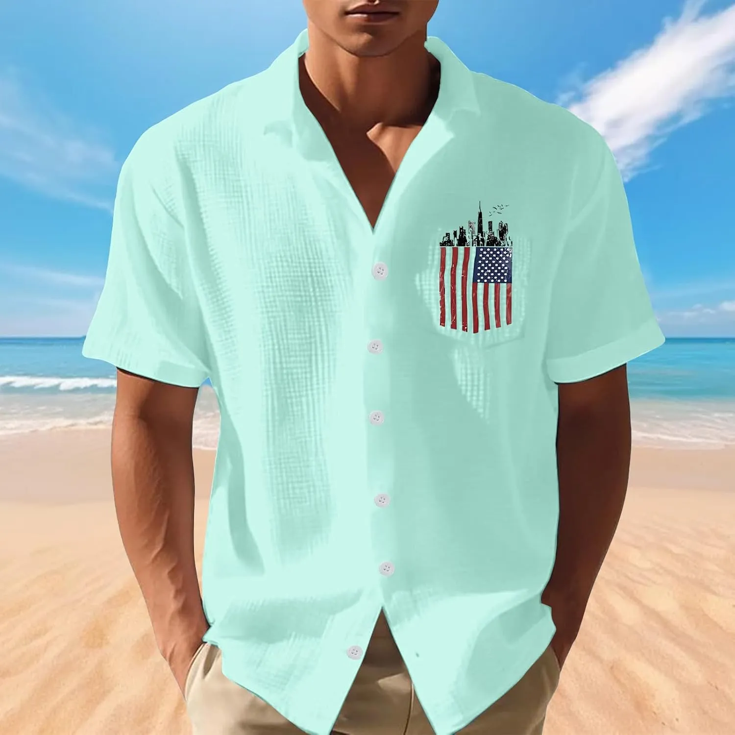 Short Sleeve Button Down Shirt Casual Button Down Cotton Dress Shirt Casual Beach Textured Shirts Shirts with Pocket