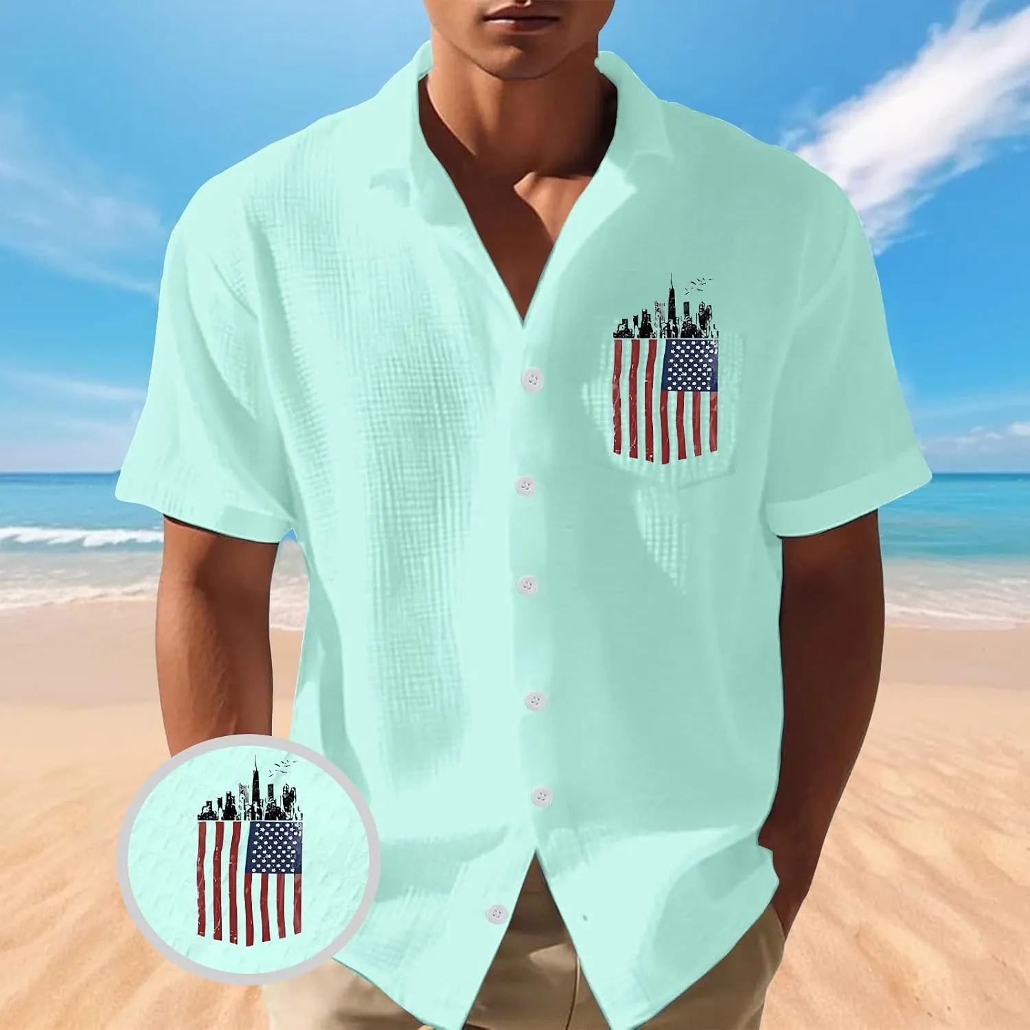 Short Sleeve Button Down Shirt Casual Button Down Cotton Dress Shirt Casual Beach Textured Shirts Shirts with Pocket