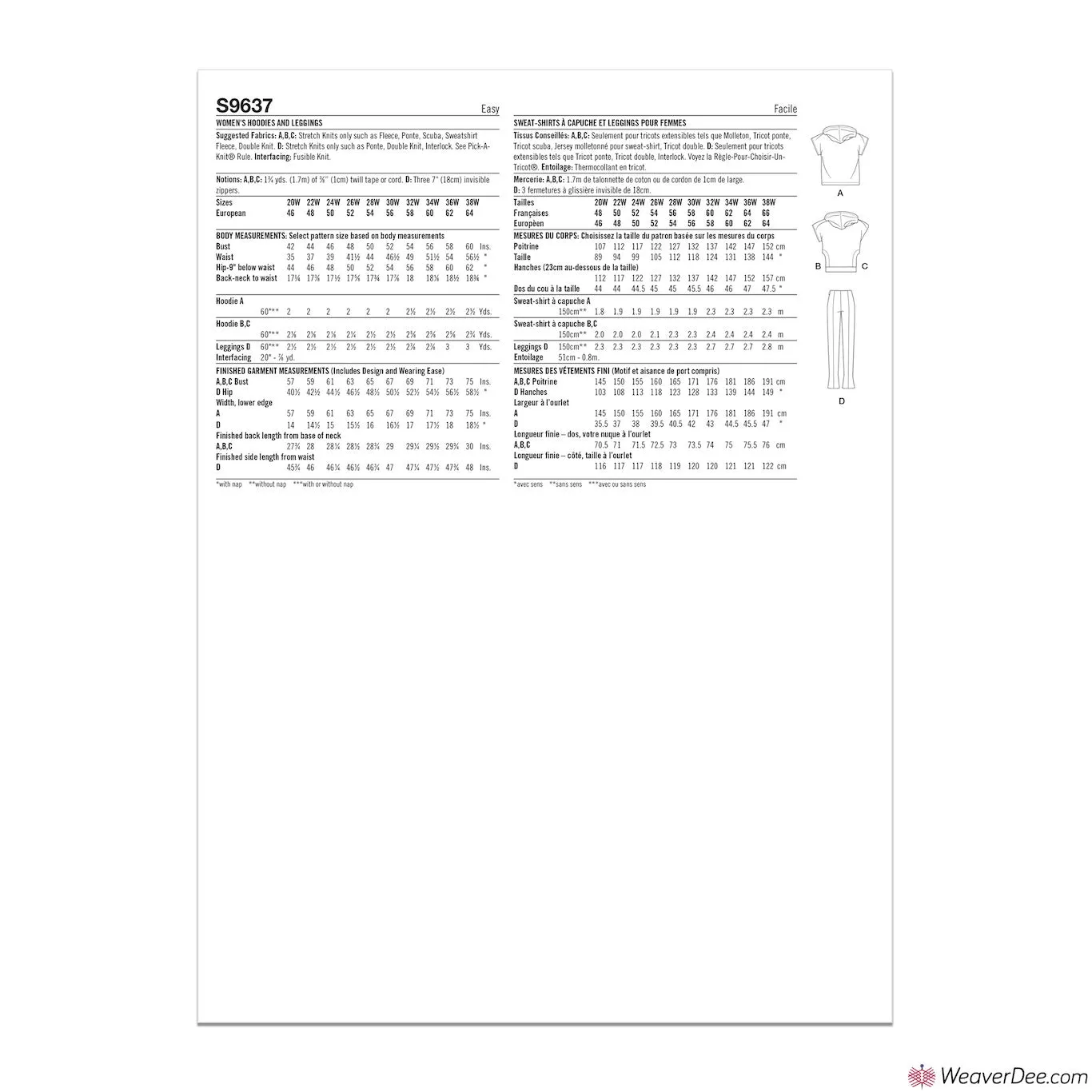 Simplicity Pattern S9637 Women's Hoodies & Leggings by Mimi G