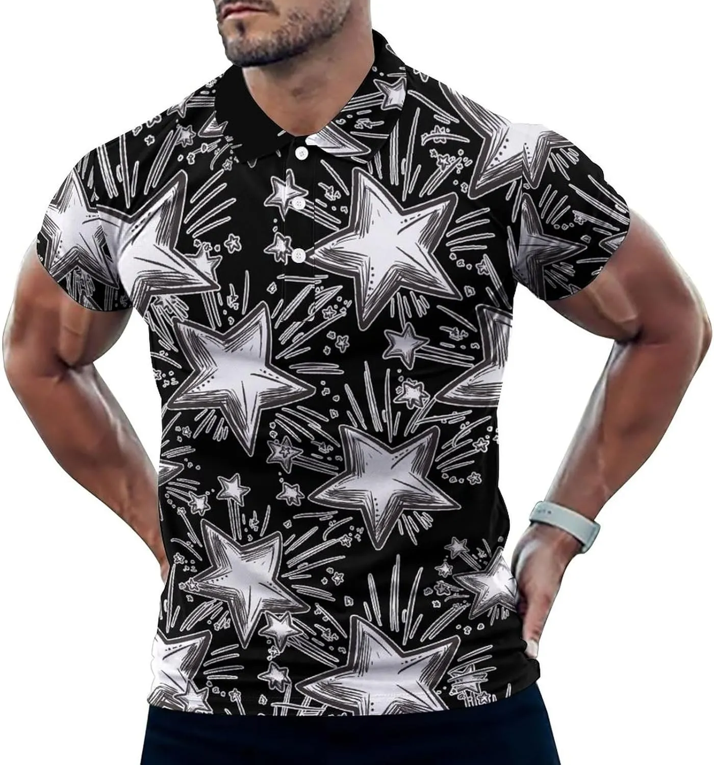 Stars Fireworks Mens Polo Shirts Quick Dry Short Sleeve T-shirts Slim Tennis Collared Tees Tops