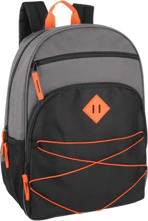 Summit Ridge Backpacks with Bungee Cord Front | 17 Multi Pocket Backpack for Adults, College, Travel (Grey/Black)