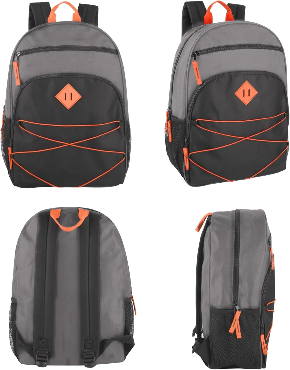 Summit Ridge Backpacks with Bungee Cord Front | 17 Multi Pocket Backpack for Adults, College, Travel (Grey/Black)