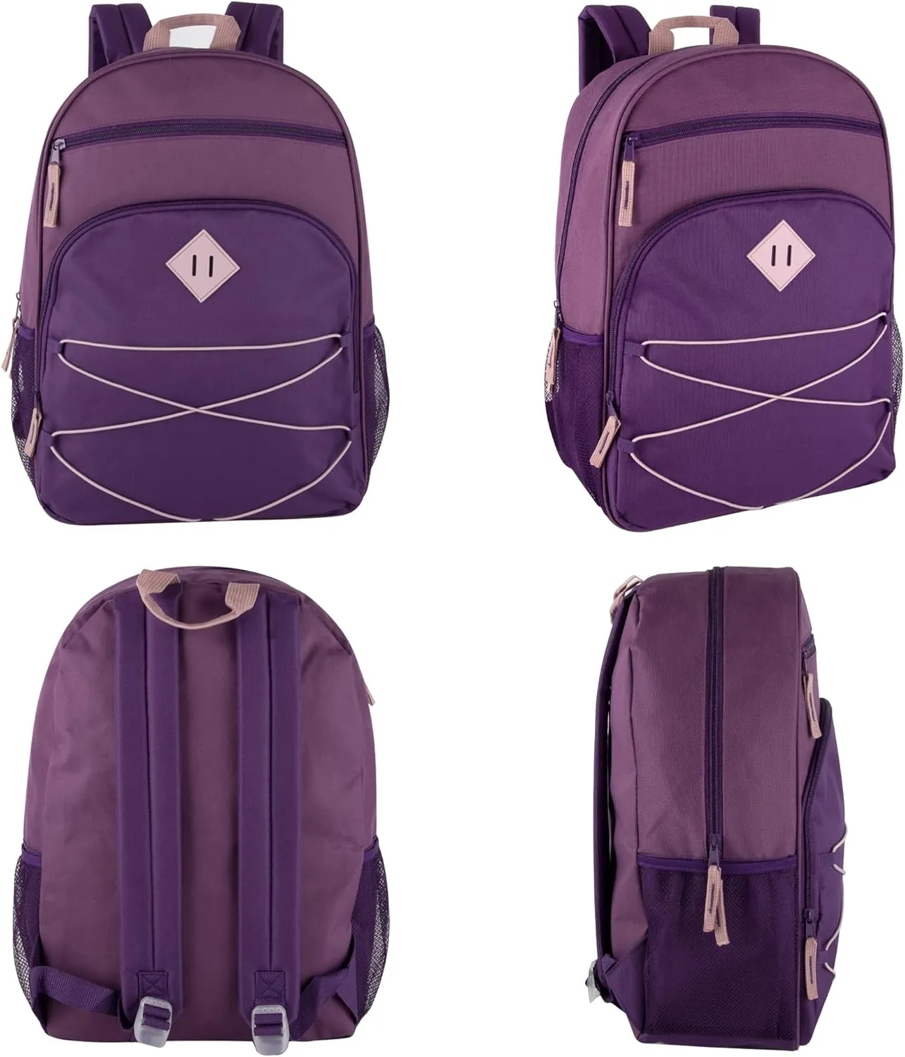 Summit Ridge Backpacks with Bungee Cord Front | 17 Multi Pocket Backpack for Adults, College, Travel (Purple/Lilac)
