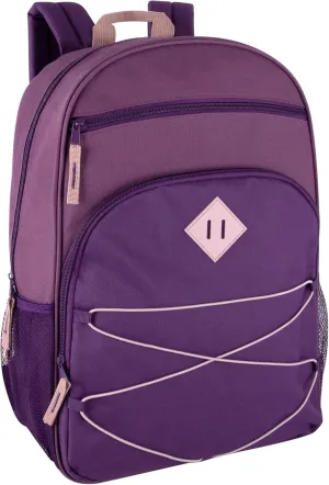 Summit Ridge Backpacks with Bungee Cord Front | 17 Multi Pocket Backpack for Adults, College, Travel (Purple/Lilac)