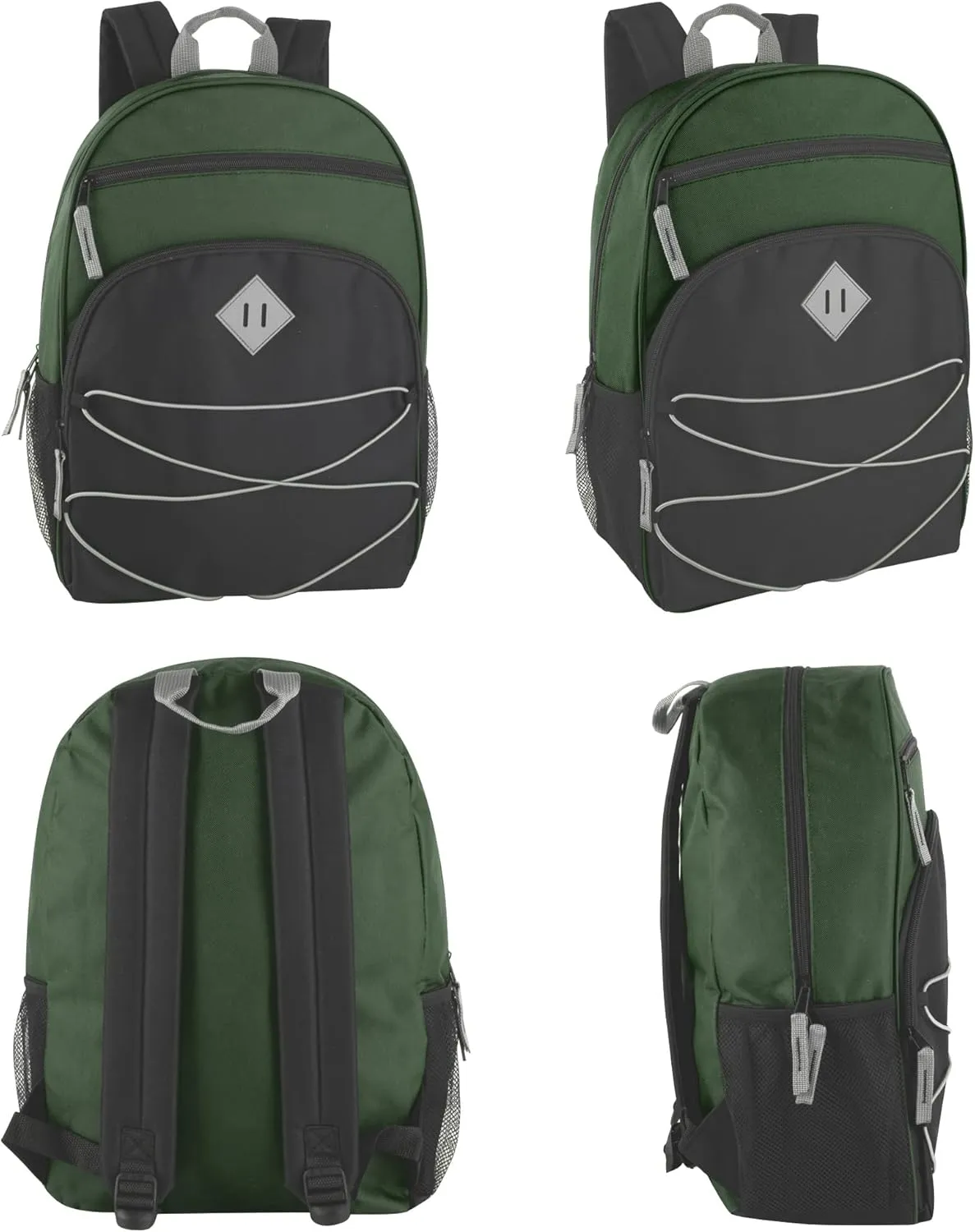 Summit Ridge Boys and Girls School Backpacks with Bungee Cord Front | 17 Multi Pocket Backpack for Kids, Teens, Adults, Travel (Green/Black)