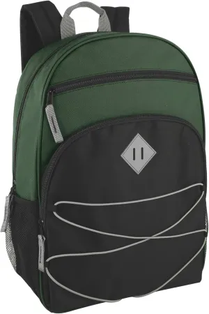 Summit Ridge Boys and Girls School Backpacks with Bungee Cord Front | 17 Multi Pocket Backpack for Kids, Teens, Adults, Travel (Green/Black)