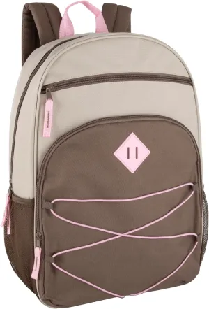 Summit Ridge Boys and Girls School Backpacks with Bungee Cord Front | 17 Multi Pocket Backpack for Kids, Teens, Adults, Travel (Khaki/Brown)