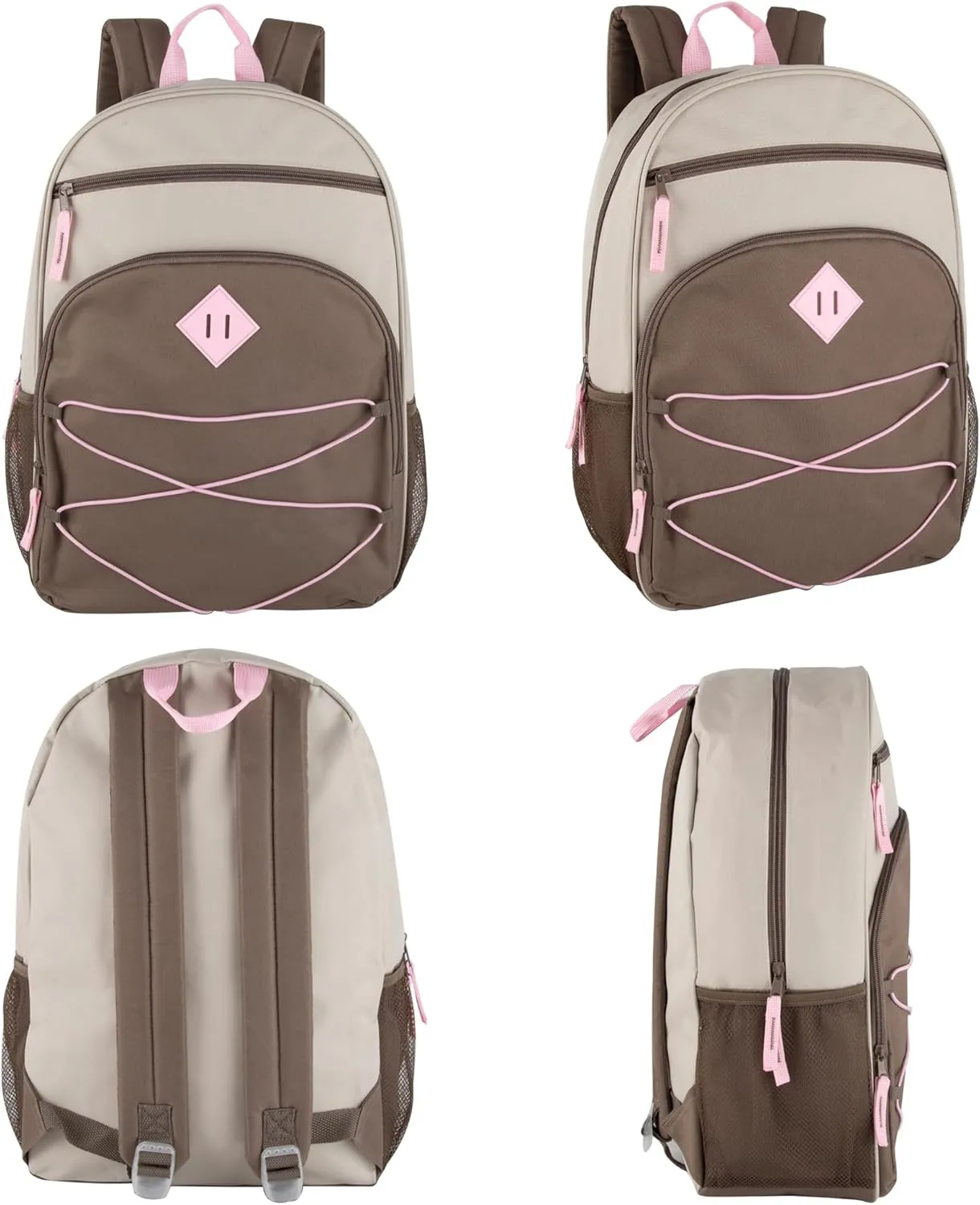 Summit Ridge Boys and Girls School Backpacks with Bungee Cord Front | 17 Multi Pocket Backpack for Kids, Teens, Adults, Travel (Khaki/Brown)