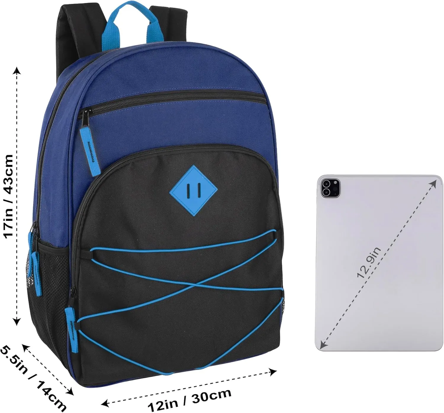 Summit Ridge Boys and Girls School Backpacks with Bungee Cord Front | 17 Multi Pocket Backpack for Kids, Teens, Adults, Travel (Navy/Black)