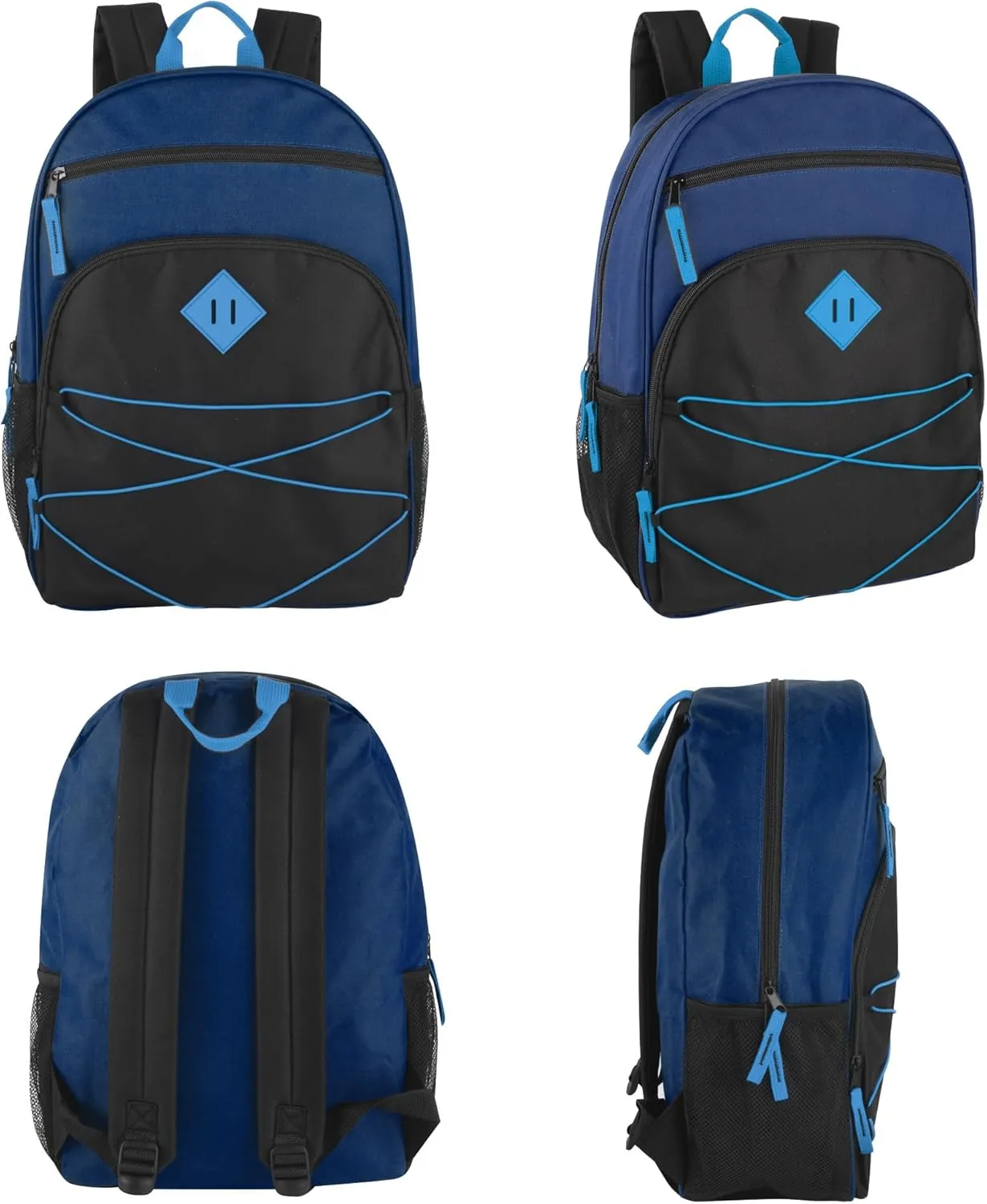 Summit Ridge Boys and Girls School Backpacks with Bungee Cord Front | 17 Multi Pocket Backpack for Kids, Teens, Adults, Travel (Navy/Black)