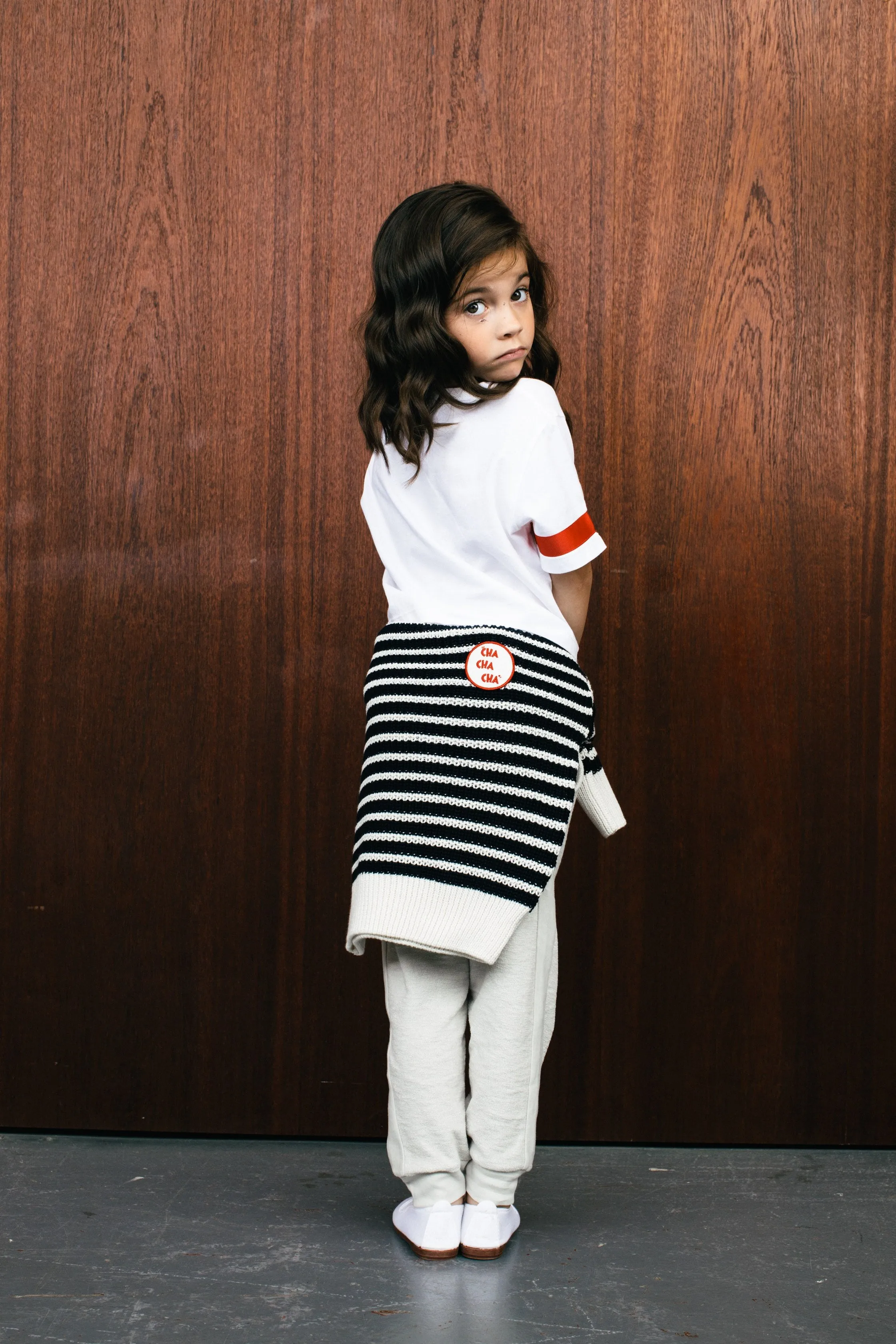 Sweater Knit Slouch Stripe Navy Ecru