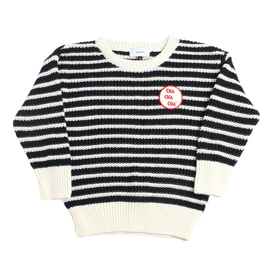 Sweater Knit Slouch Stripe Navy Ecru