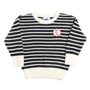 Sweater Knit Slouch Stripe Navy Ecru