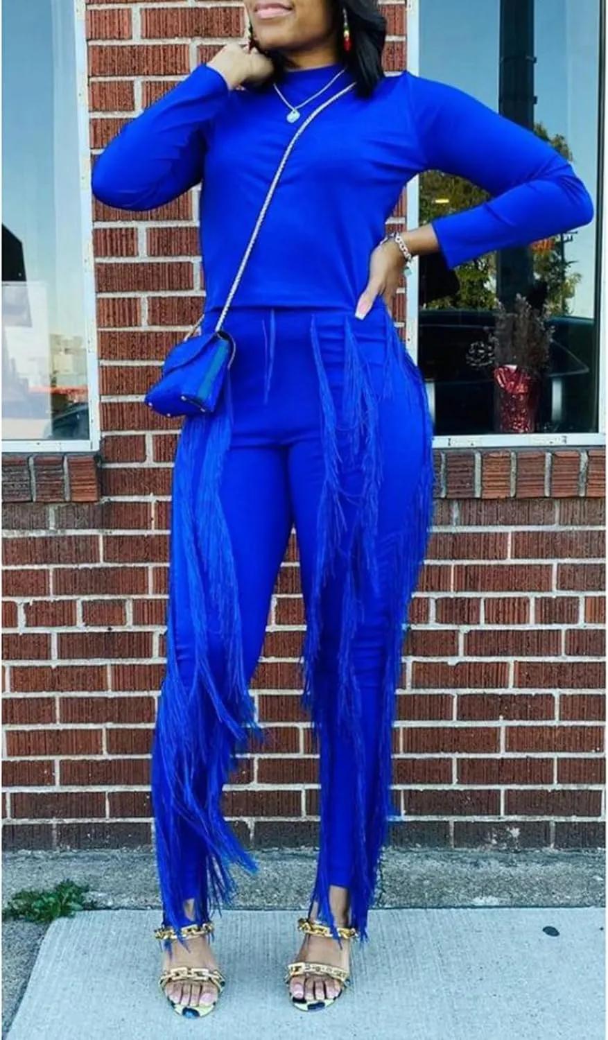 Tcremisa Fringe Pants for Women High Waist Tassel Trousers Drawstring Jogger Sweatpants Clubwear