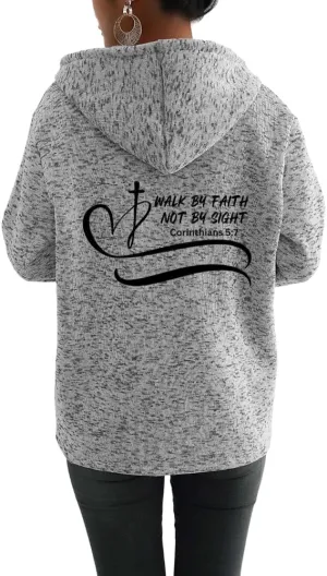 TIAFORD Womens Blessed Jesus Cross Christian Faith Print Hoodie Oversized Long Sleeve Drawstring Zip Up Sweatshirt Jackets