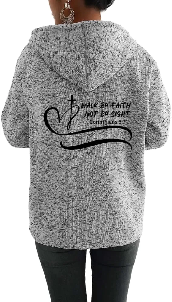 TIAFORD Womens Blessed Jesus Cross Christian Faith Print Hoodie Oversized Long Sleeve Drawstring Zip Up Sweatshirt Jackets