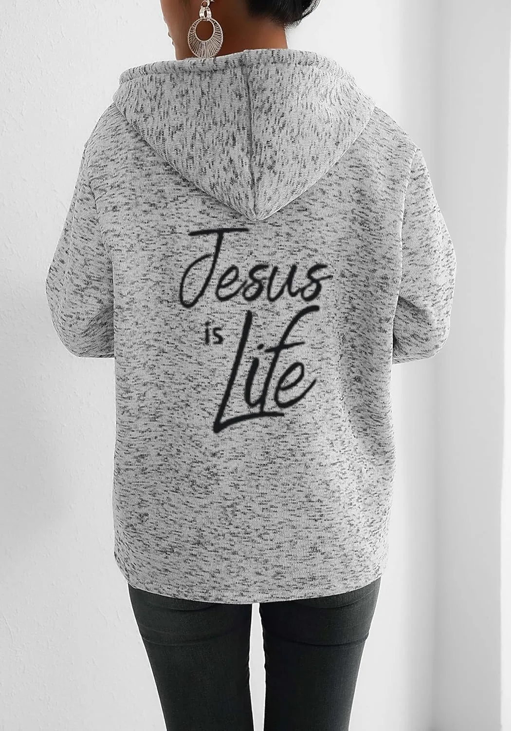 TIAFORD Womens Blessed Jesus Cross Christian Faith Print Hoodie Oversized Long Sleeve Drawstring Zip Up Sweatshirt Jackets