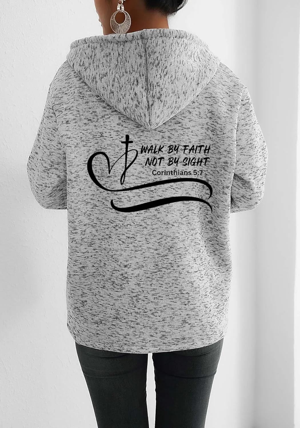 TIAFORD Womens Blessed Jesus Cross Christian Faith Print Hoodie Oversized Long Sleeve Drawstring Zip Up Sweatshirt Jackets