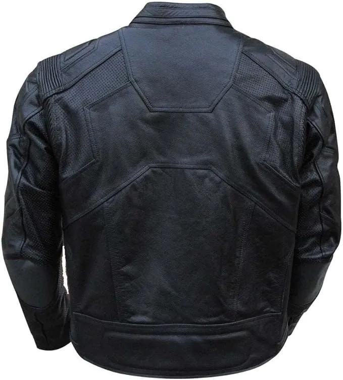 TIPTOP Men's Fashion Oblivion Biker Motorcycle Real Leather Jacket Armor Protection - Black & White Color