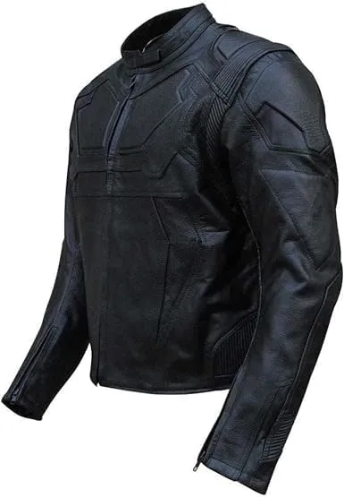 TIPTOP Men's Fashion Oblivion Biker Motorcycle Real Leather Jacket Armor Protection - Black & White Color